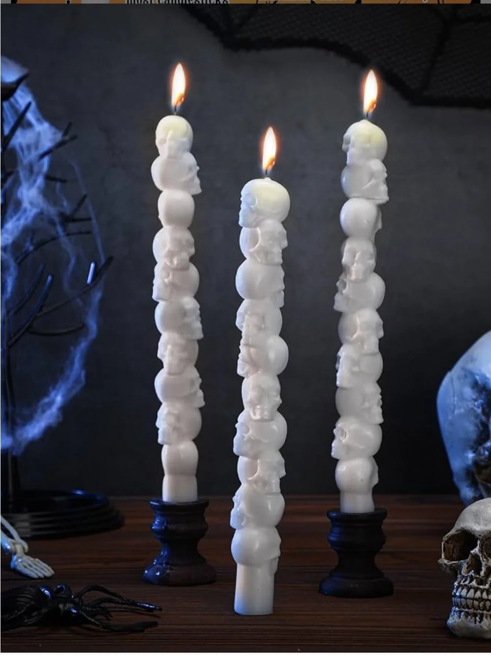 White Skull Stack Decorative Taper Candles - Home Party Supplies